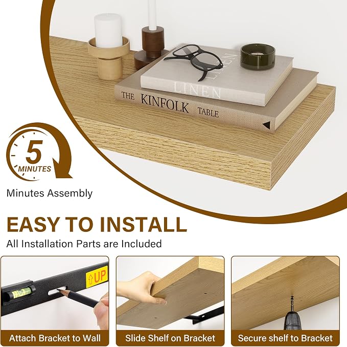 Floating Shelves for Wall, 27.5 Inch Bathroom Shelves Set of 2, Rustic Wood - Image 7