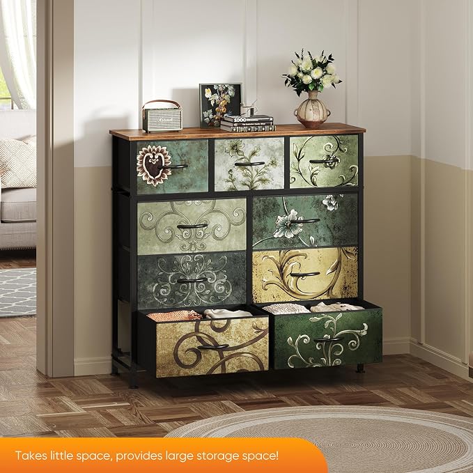 DUMOS 9 Drawer Dresser for Bedroom, Storage Organizer Chest of Drawers | Fabric - Image 2