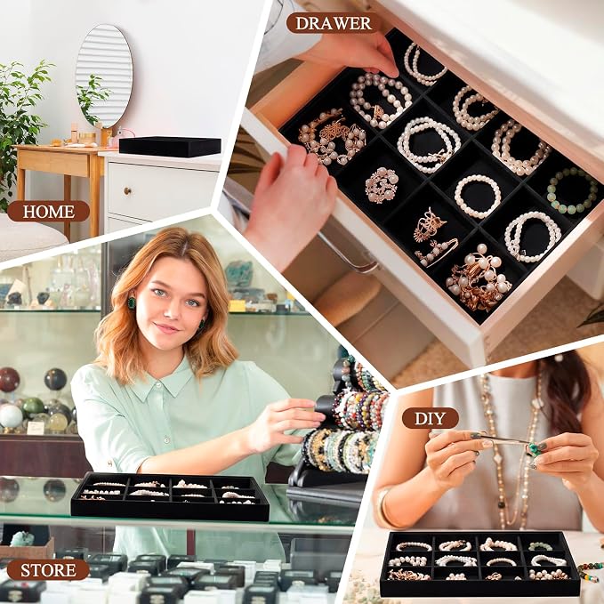 Cinnvoice 4 Pcs Stackable Jewelry Organizer Tray, 12 Grids Velvet Bracelet Ring - Image 5
