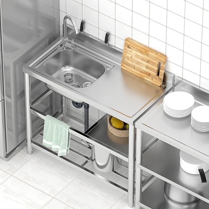 Free Standing Stainless-Steel Single Bowl Commercial Restaurant Kitchen Sink - Image 3
