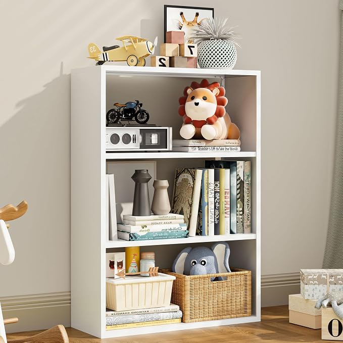 3 Tier White Metal Bookshelf, Small Open Bookcase by CBNTKI