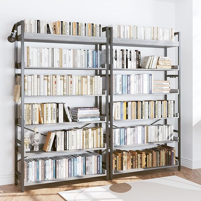HCHQHS Bookshelf, Adjustable Industrial Bookcase, Vertical Tall Book Shelf - Image 2