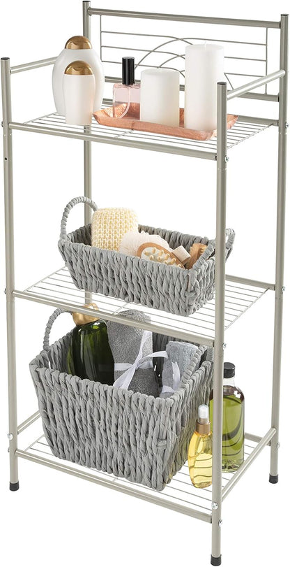 Bath Bliss Satin 3 Tier Storage Shelf Nickel | Dimensions: 17.3"x 10.6"x 35.8" by BathBliss