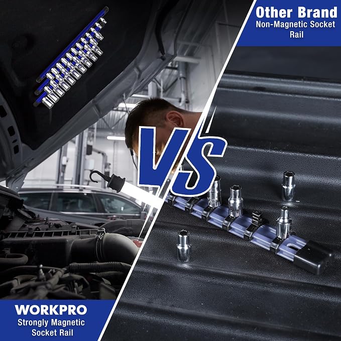 WORKPRO Magnetic Socket Organizer, 1/4-Inch Drive Aluminum Alloy Sockets Rail - Image 3