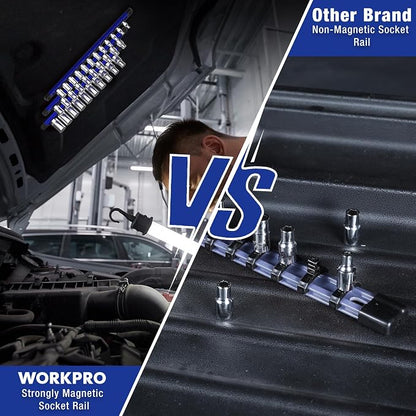WORKPRO Magnetic Socket Organizer, 1/4-Inch Drive Aluminum Alloy Sockets Rail - Image 3