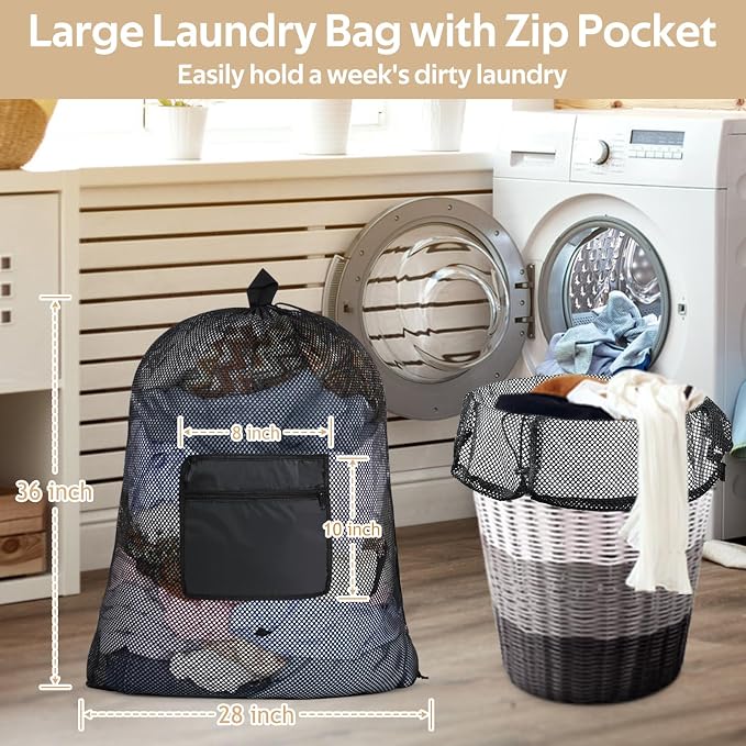 OTraki Mesh Laundry Bags 36 x 28 Inch Extra Large Travel Laundry Bag Backpack - Image 6