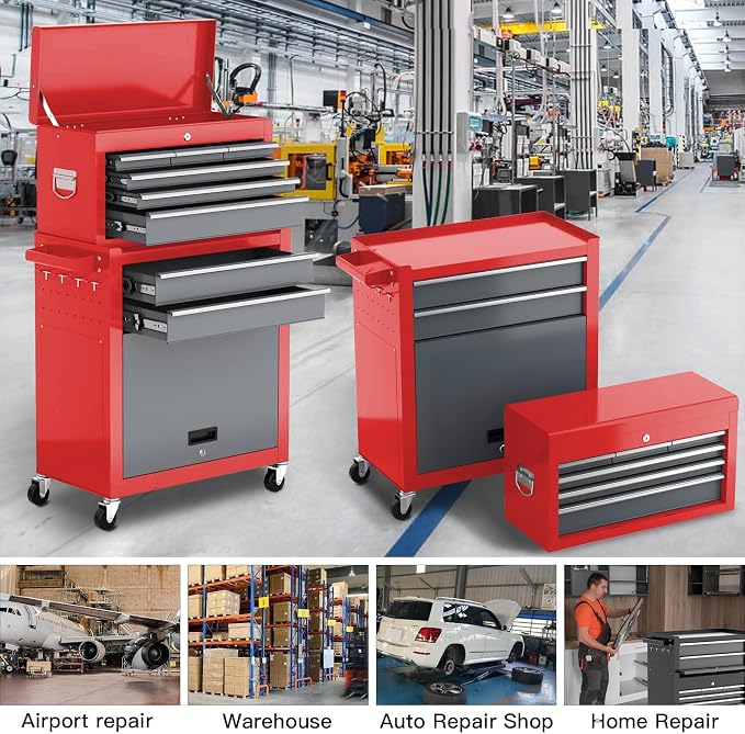 8-Drawer Tool Chest with Wheels, Detachable Top Tool Box, Tool Cabinet with - Image 6