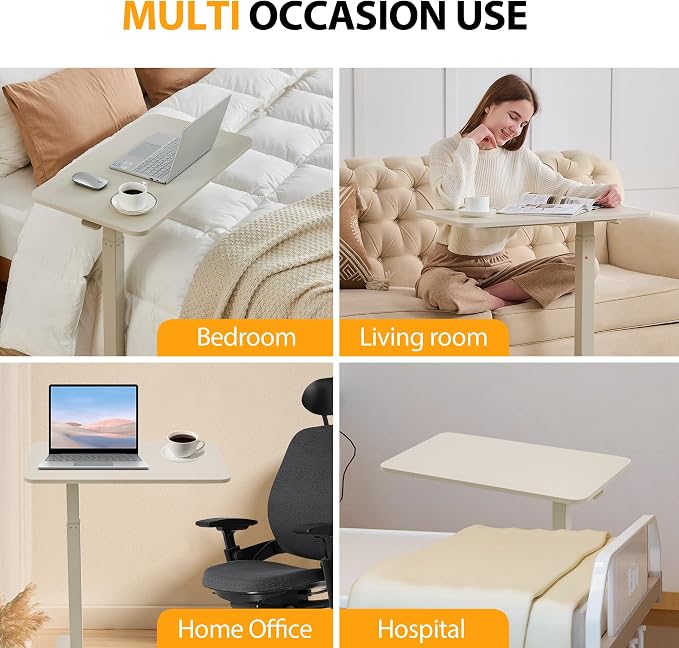 Overbed Table with Hidden Wheels, Height Adjustable Medical Bed Table Hospital - Image 6
