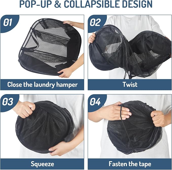 Mesh Popup Laundry Hamper 3 Compartment Sortable Horizontal Collapsible Laundry - Image 4