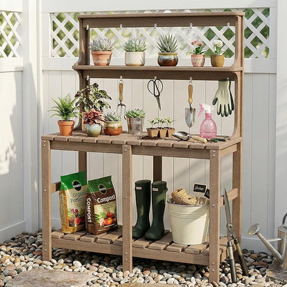 Outdoor Potting Bench with 3 Tier, All-Weather Patio Potting Table with Tool - Image 2