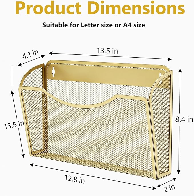 Gawerk Mesh Hanging Wall File Holders, Metal Vertical Wall Basket Mail Organizer - Image 2