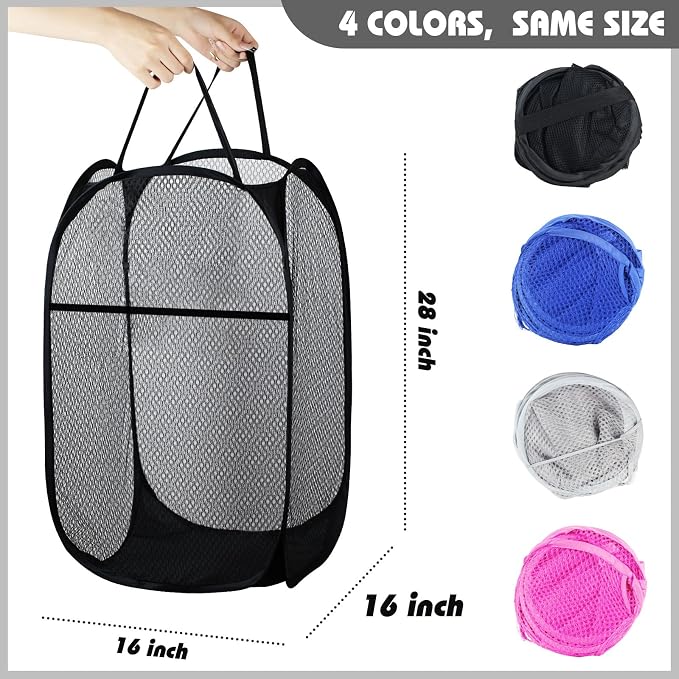 Collapsible Pop Up Laundry Hamper, Extra Large Mesh Foldable Laundry Basket - Image 2