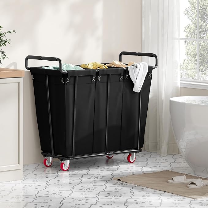 Large laundry hamper with Wheels, 360L 3 Bag Big Rolling Laundry Hamper Sorter - Image 9