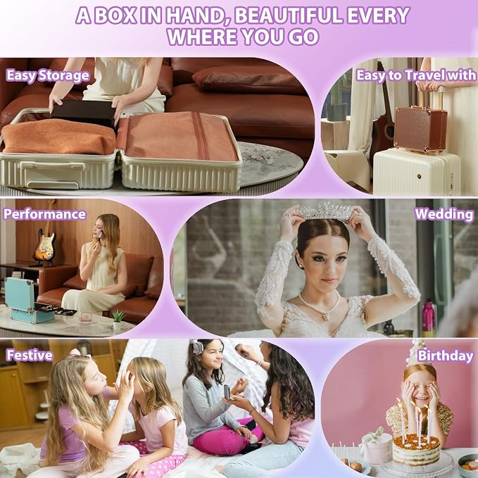 Makeup Organizer Box with Detachable Lighted Mirror, Travel Train Cosmetic Case - Image 6