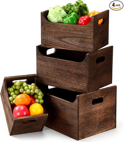 Novabright 4 Pack Wood Crates Nesting Storage Baskets Multiple Sizes Decorative by Unknown
