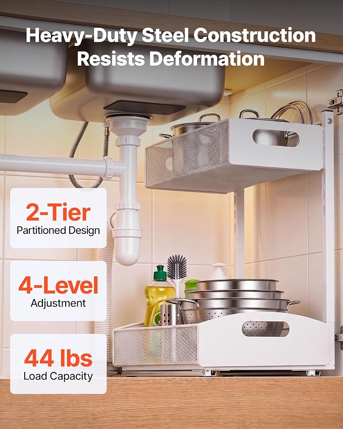 VEVOR Under Sink Organizer, 2 Pack 2-Tier Pull Out Cabinet Organizer - Image 4