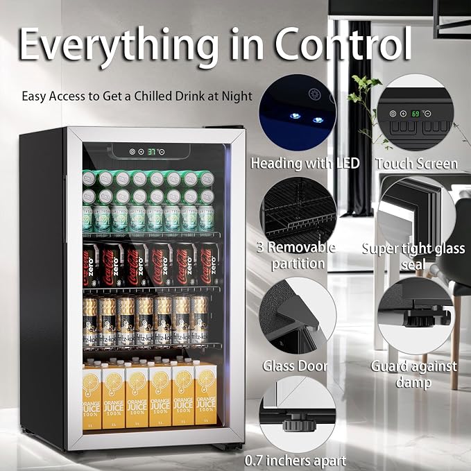 3.0 Cu.ft Beverage Refrigerator Cooler, 105 Can Mini Fridge - Image 2