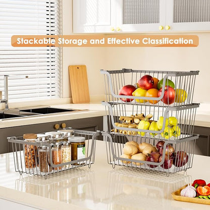 4 Pcs Stackable Wire Baskets for Pantry Organizers and Storage, Produce Potato - Image 2
