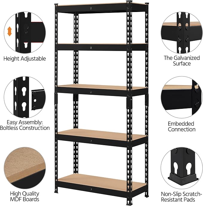 Topeakmart 3 PCS 5-Tier Utility Shelves, Metal Storage Shelves Garage Shelving - Image 5