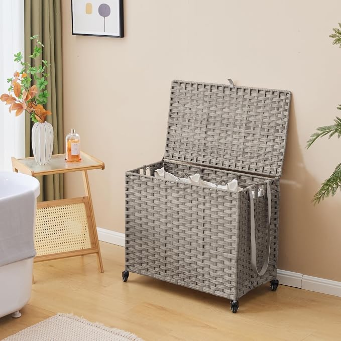 Laundry Hamper with Wheels, 34.3 Gallon Rolling Laundry Basket with Lid - Image 3