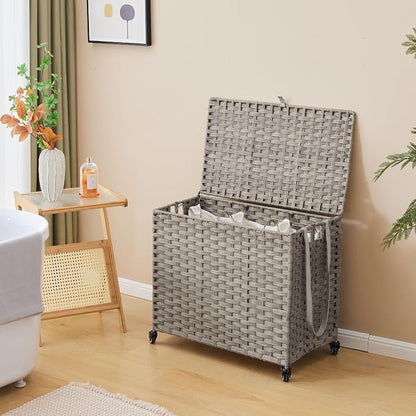 Laundry Hamper with Wheels, 34.3 Gallon Rolling Laundry Basket with Lid - Image 3