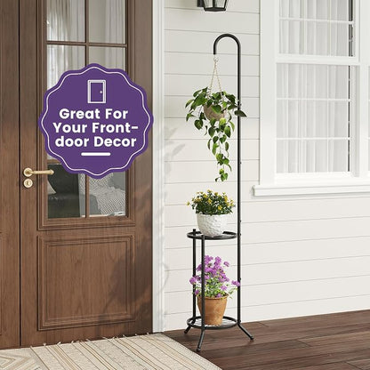 2 Tier Hanging Plant Stand, Indoor Outdoor Corner Plant Shelf, Space-Saving - Image 7
