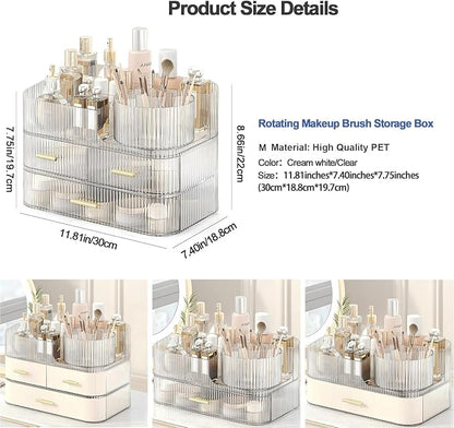 DASITON Makeup Organizer with Drawers and Rotating Makeup Brush Holder - Image 7