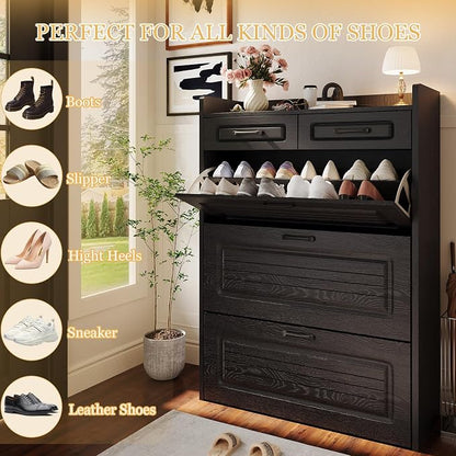ODUWA Shoe Cabinet with 3 Flip Drawers and 2 Storage Drawers, Shoes Organizer - Image 4