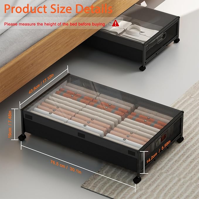 Under Bed Storage with Wheels, Rolling Underbed Storage Organizer, Heavy Duty - Image 2