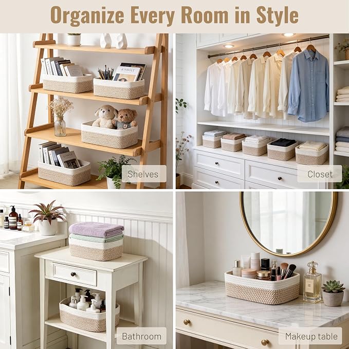 5 Pack Small Woven Storage Baskets - Image 5