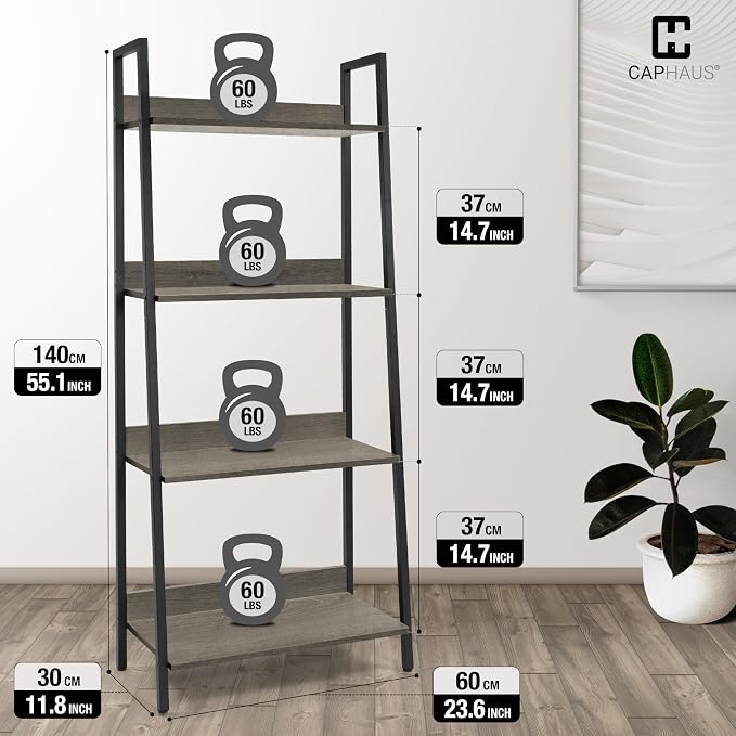 CAPHAUS 4 Tier Ladder Bookshelf, 24 Inch Width Free Standing Shelf, Bookcase - Image 3