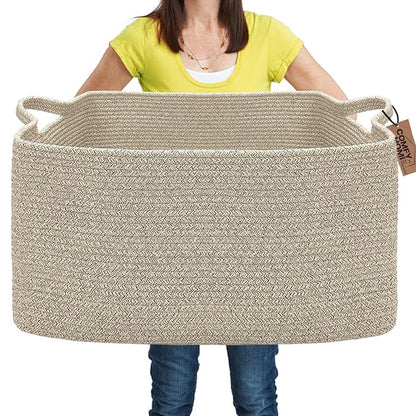 COMFY-HOMI Large Rectangular Blanket Basket, Woven Cotton Rope Baskets by COMFY-HOMI