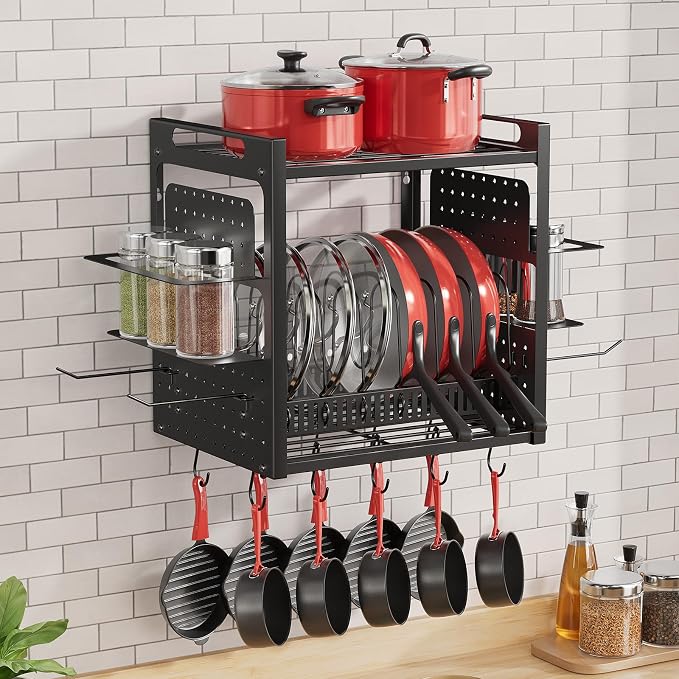 16 Inch Pot Rack Wall Mounted, 2-Tier Pots and Pans Organizer - Image 5