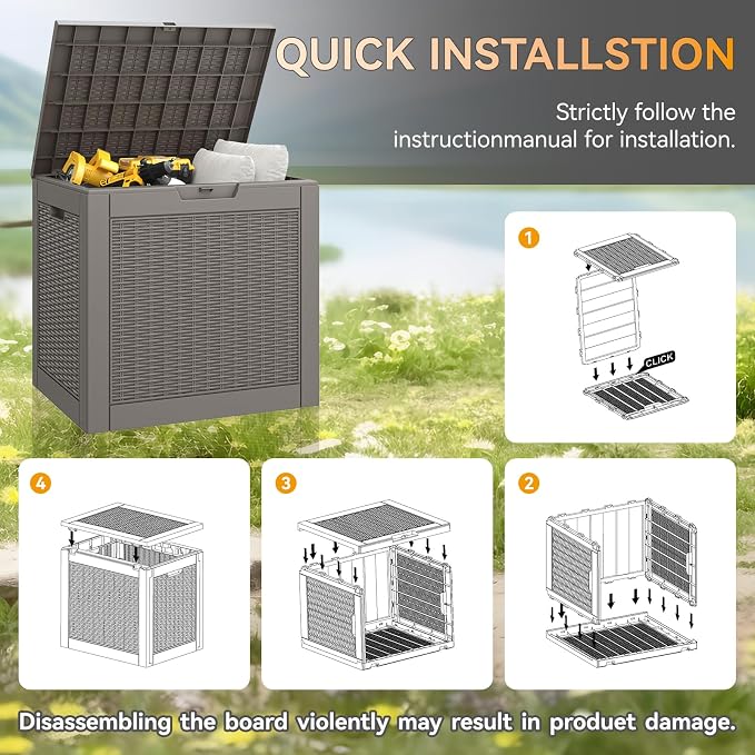 KAMABOKO 31 Gallon Outdoor Storage Box, Resin Deck Boxes Indoor and outdoor - Image 6