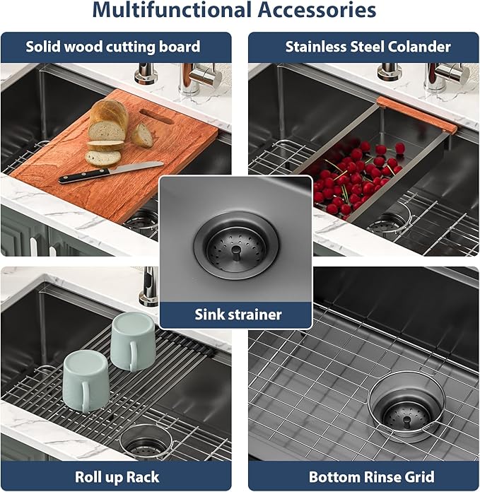 Lordear 32 Undermount Kitchen Sink 32X19 Inch Sinks Ledge Workstation Gunmetal - Image 5