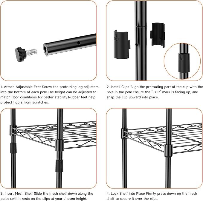 IZEUK 4 Tier Metal Wire Shelf Unit, Living Room or Laundry Room, 17.7" W x - Image 5