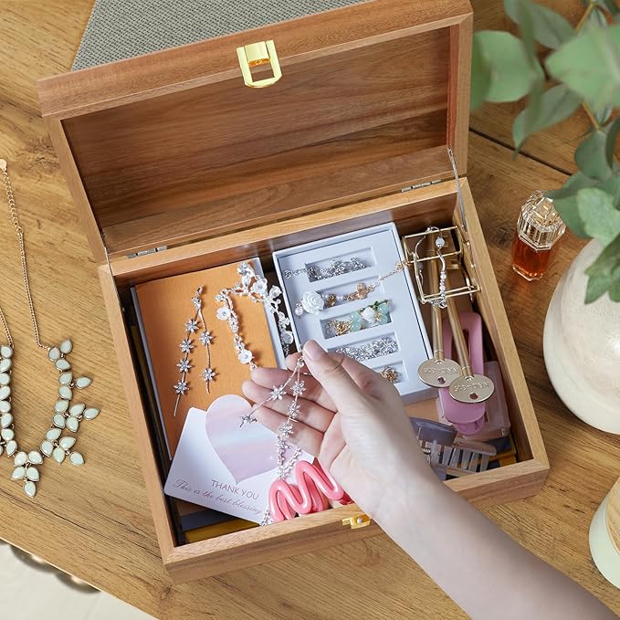 DRASTAR Wooden Keepsake Box, Large Acacia Storage Memory Box - Image 5