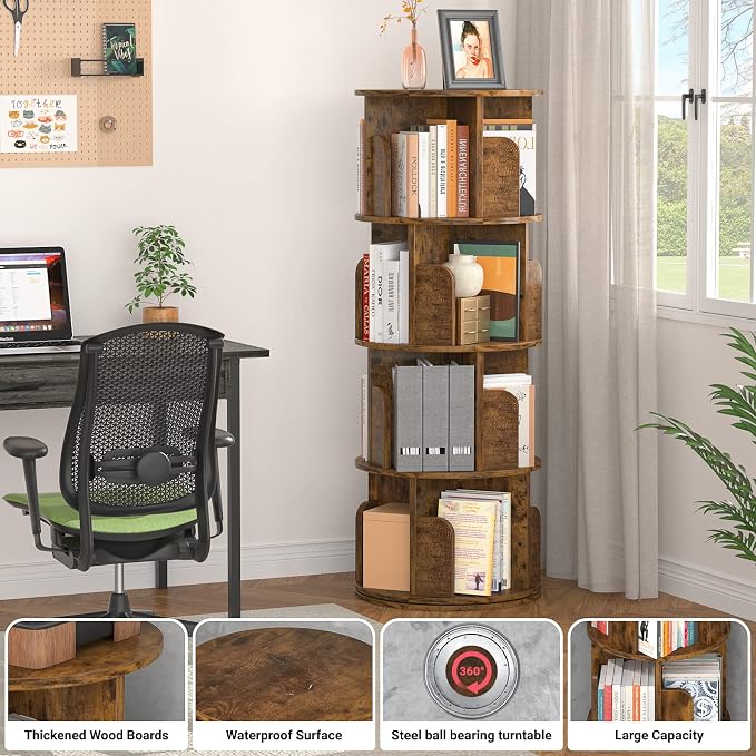 Aheaplus Rotating Bookshelf, Small Corner Bookshelf - Image 4