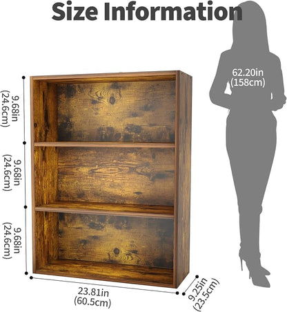 HealSmart 3 Tier Bookcase, Industrial 3 Book Shelf, 9.2" D x 23.8" W x 31.5" H - Image 3