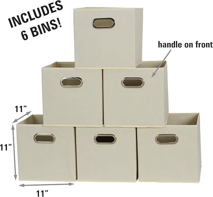Fabric Storage Bins 6 Piece Set, Strong Poly-Woven Fabric, Sturdy Chipboard - Image 2