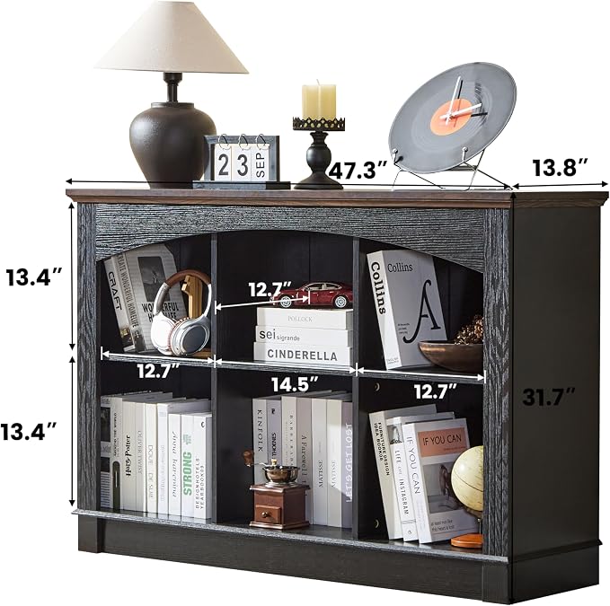 Black Bookshelf, 6-Cube Bookcase and Kids Bookshelf, Wooden Storage Cabinet - Image 2