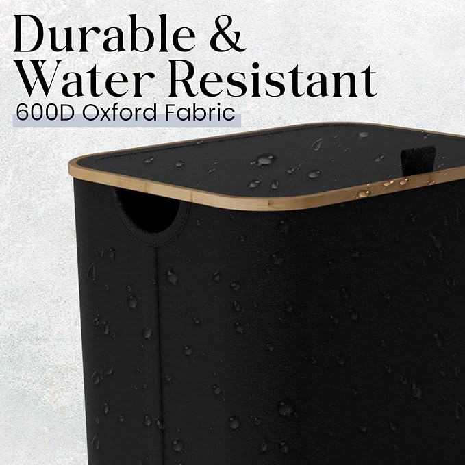 Laundry Basket with Wheels and Handle - 100L Bamboo-Fabric Laundry Hamper with - Image 6