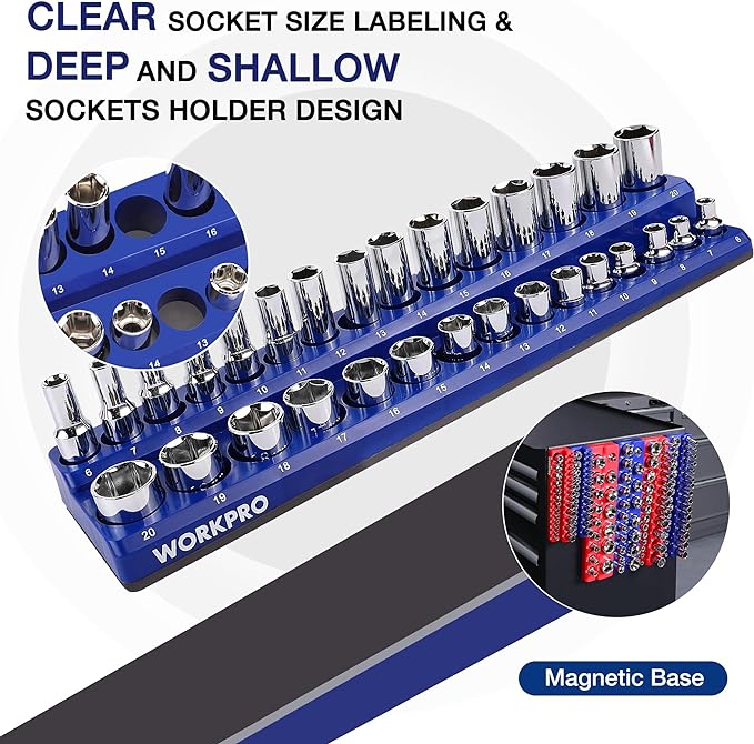 WORKPRO Magnetic Socket Organizer Set, 6-Piece Socket Holder Set Includes 1/4" - Image 5