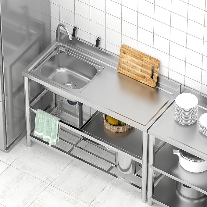 Free Standing Stainless-Steel Single Bowl Commercial Restaurant Kitchen Sink - Image 3