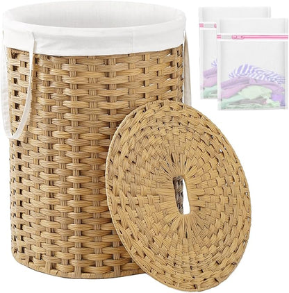 Laundry Basket with Lid Round Rattan Laundry Hamper with Lid and Handles 29.1 by SETVSON