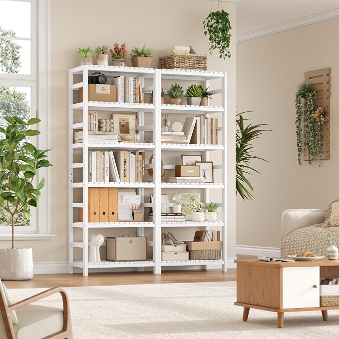 FOTOSOK 6-Tier Bamboo Shelf, Bamboo Bookcase - Image 2