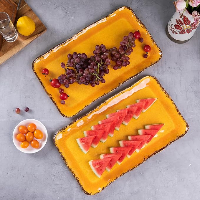 LEHAHA Melamine Farmhouse Rectangular Serving Platter Sets, 17.5" x 10" Large - Image 5