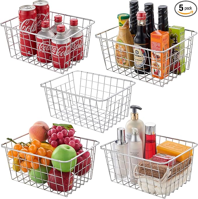 JUNCHU CHERRY Wire Kitchen Storage Basket 5 Packs, Perfect Pantry Organization by JUNCHUCHERRY