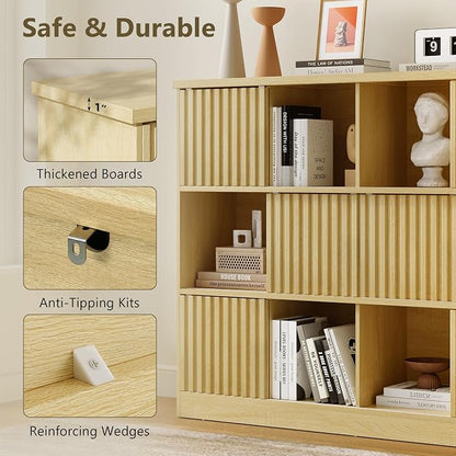 iPormis 12 Cube Bookcase with 6 Fluted Sliding Doors, 3 Tier Wooden Bookshelf - Image 8