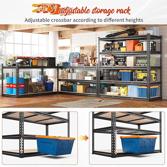 REIBII 48" W Garage Shelving 3020LBS Storage Shelves 5 Tier Heavy Duty Shelving - Image 5